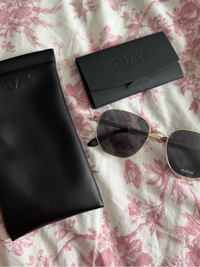 Quay Gold Round Metal Sunglasses with Dark Lenses